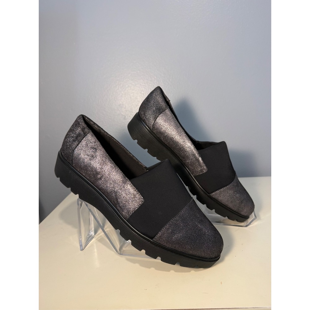 Easy Spirit e360 ESOREEN Metallic Silver Black Slip On Loafers Women 11W Wide